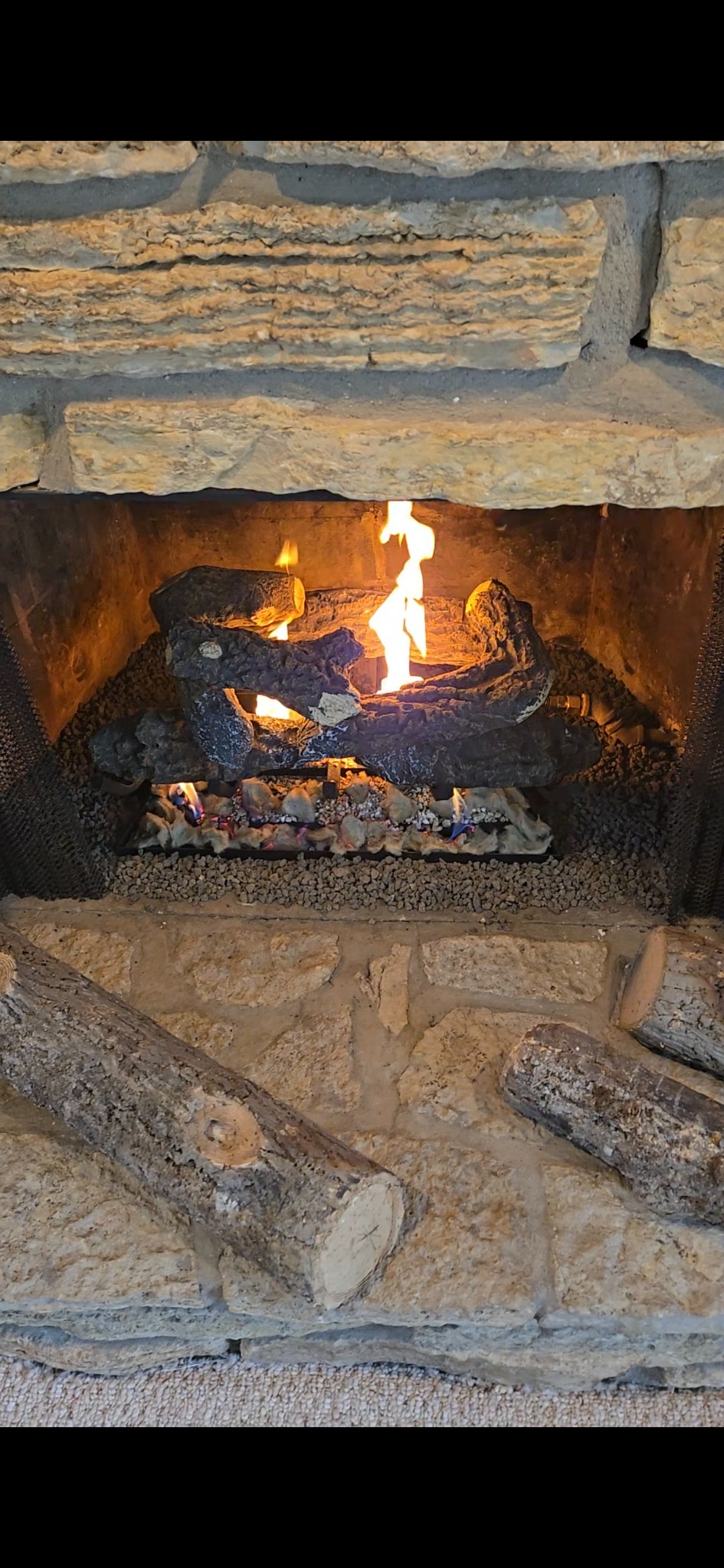 Fireplace with gas log set